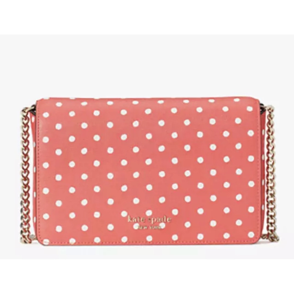 Kate Spade Spencer Dots Chain Wallet Chain Crossbody Clutch Peach Melba Multi - Picture 4 of 8